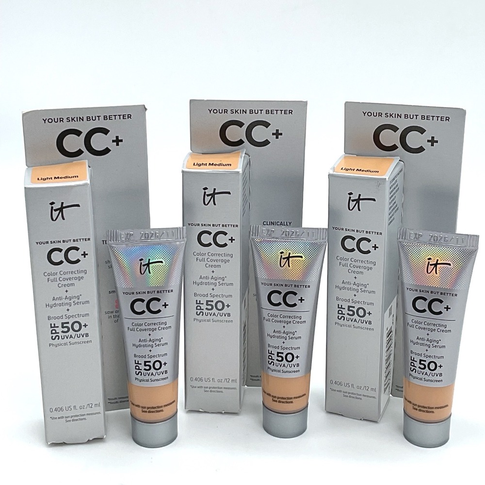 Lot of 3 It Cosmetics CC+ Cream SPF 50+ Light Medium 0.406oz New